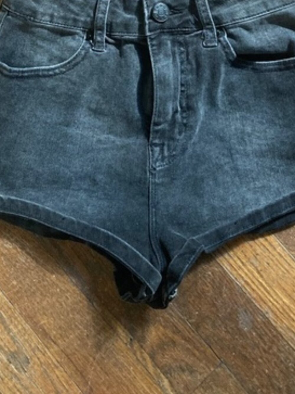 Black Wash Distressed Jean Shorts